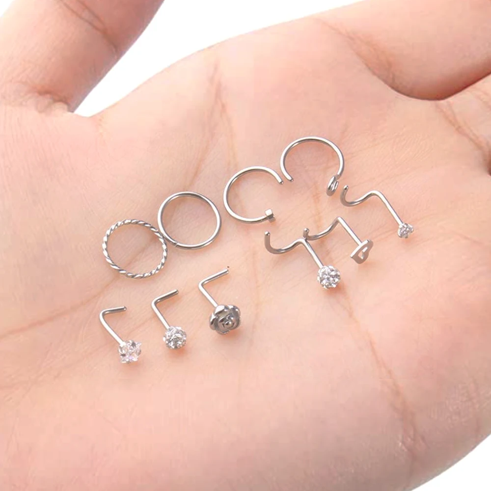 Wholesale 925 Sterling Silver Gold Plated Nose Rings Studs Piercing Jewelry Nose Ring Hoop Screw For Women Men