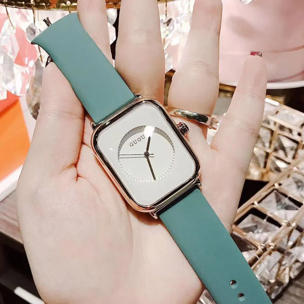 GUOU Women Watches Fashion Square Ladies Quartz Watch Jelly Design Simple Dial Luxury Silicone Women Watches