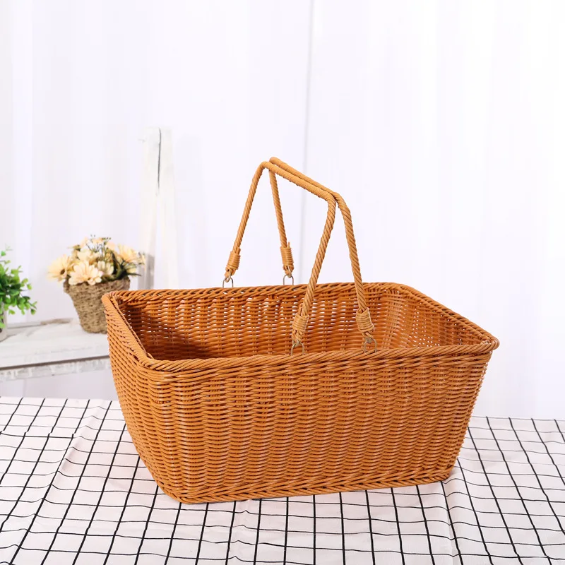 Outdoor Gift Camping Fruit Food Picnic Wine Large Woven Wicker Rattan Storage Basket