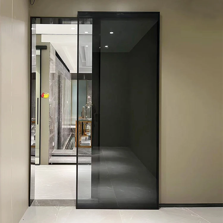 Side Mount No Upper Track 8mm Glass Door Single Double Wood Barn Sliding Door Interior Aluminum Frame Sliding Glass Door System