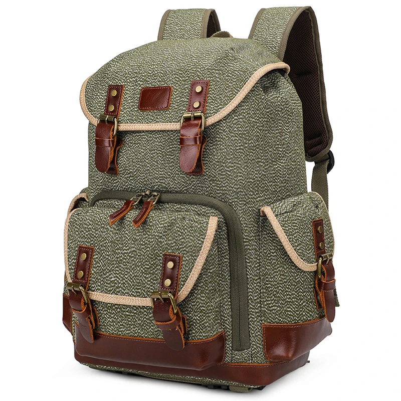 Drop Ship Canvas Leather Large Waterproof Photography Backpack With Laptop Compartment
