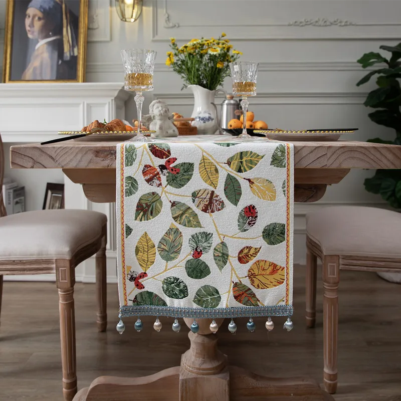 Table runner insect leaf chenille tassel household polyester tablecloth table runner