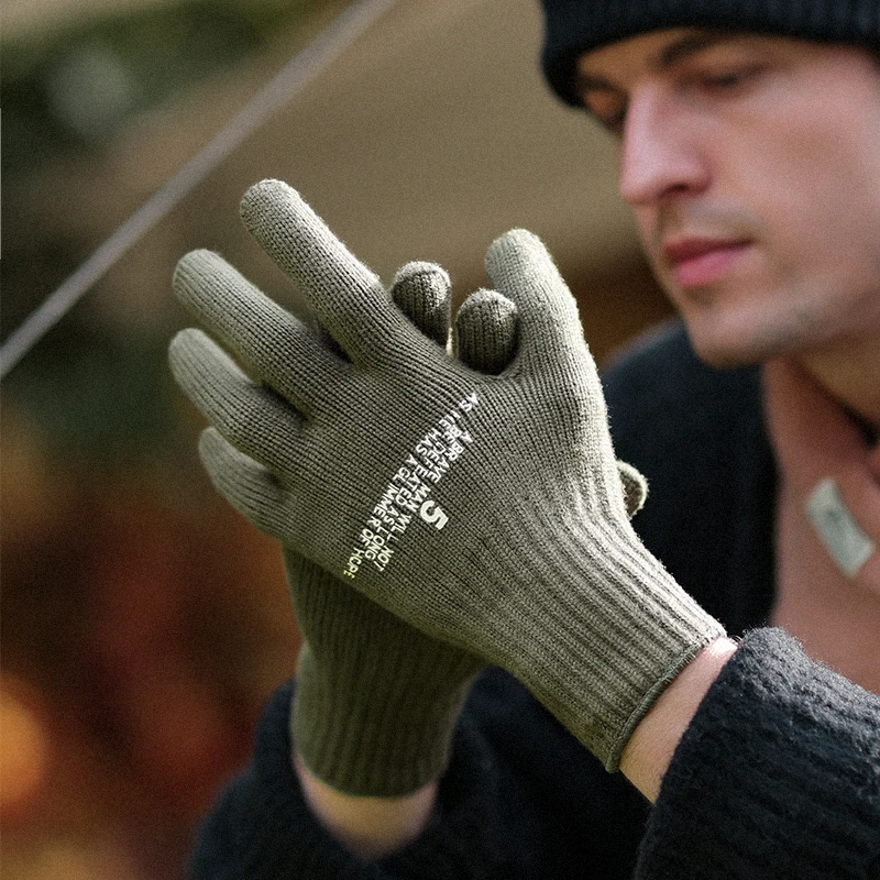 REXCHI DZ143 Warm Winter Cashmere Gloves Touch Screen Knitted Woolen Gloves Thick Split Finger Jacquard Knit