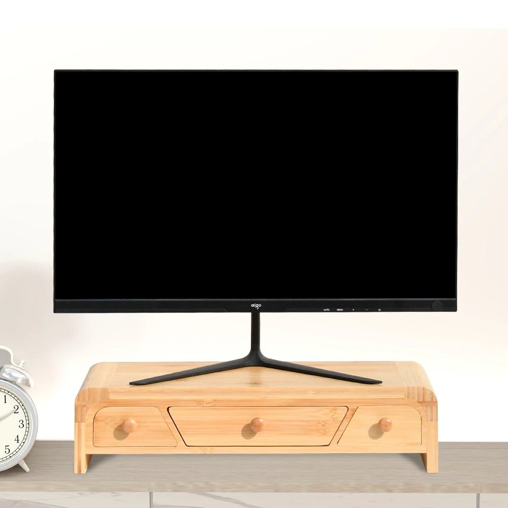 Wood Desktop Laptop Riser Bamboo Laptop Monitor Riser Desktop Stand Holder with Storage Drawer