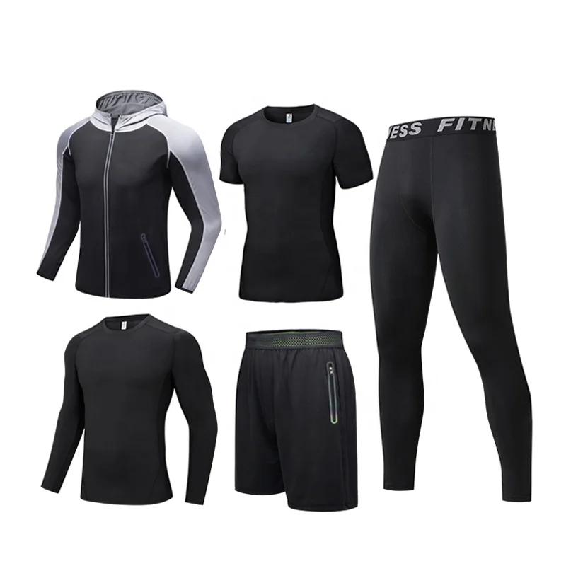 Dropshipping High Quality Mens Custom Compression Gym Fitness Wear 5pcs Men Sport Clothing Quick Dry Workout Set