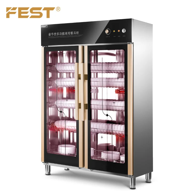 Double Door Commercial black frame Ozone Infrared sterilizing cabinet ozone disinfection cabinet for school canteen