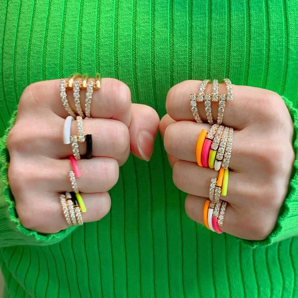  Hot-selling new style popular women shiny zircon gold opening adjustable rings simple multi-color drop oil index finger