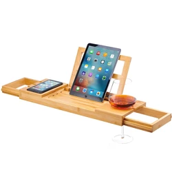 Premium 100% Natural Expandable Bamboo Bathtub Caddy Bath Tub Tray Bridge