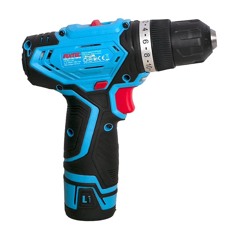 FIXTEC Hammer Function LED Light 0-350/0-1300rpm 2x1500mAh Battery Wireless Portable Hand Drill Machine Cordless Screwdriver