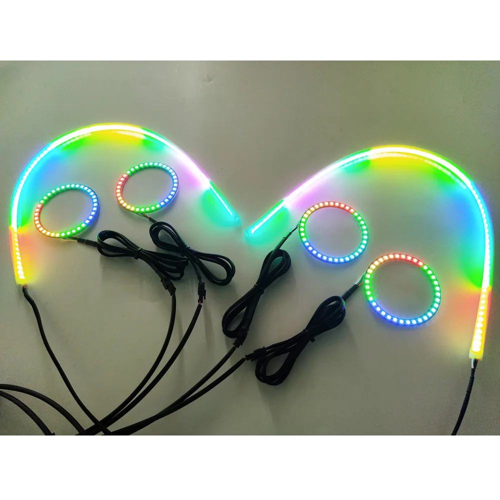 Misun new design headlight angel eye RGBW chasing flow led flexible white drl amber turn light switchback strip