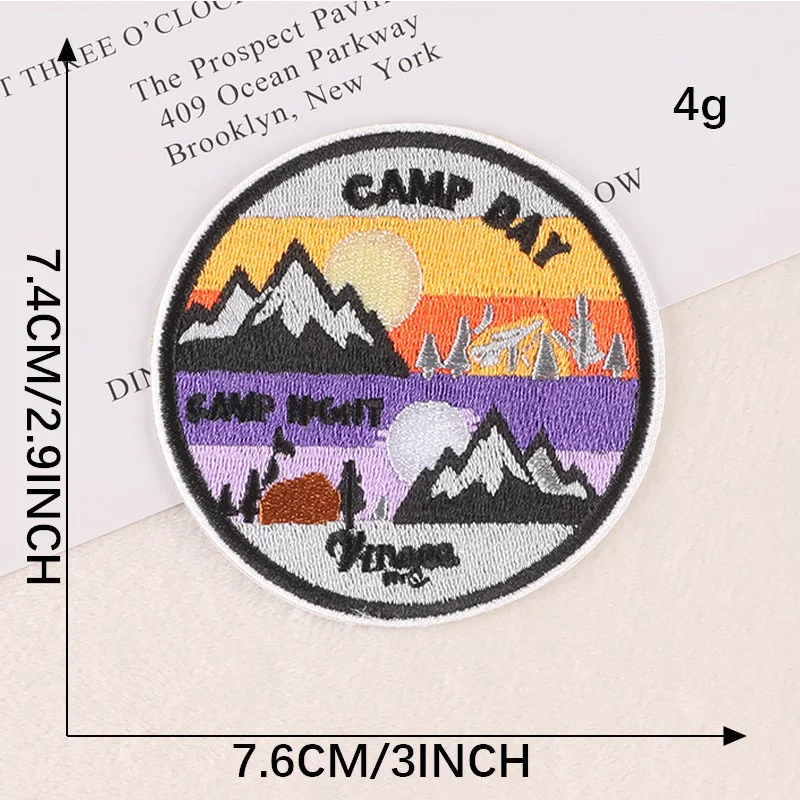 Handmade Outdoor Mountain Campfire Embroidery Label  Beautiful Badge Design Campfire Sticker