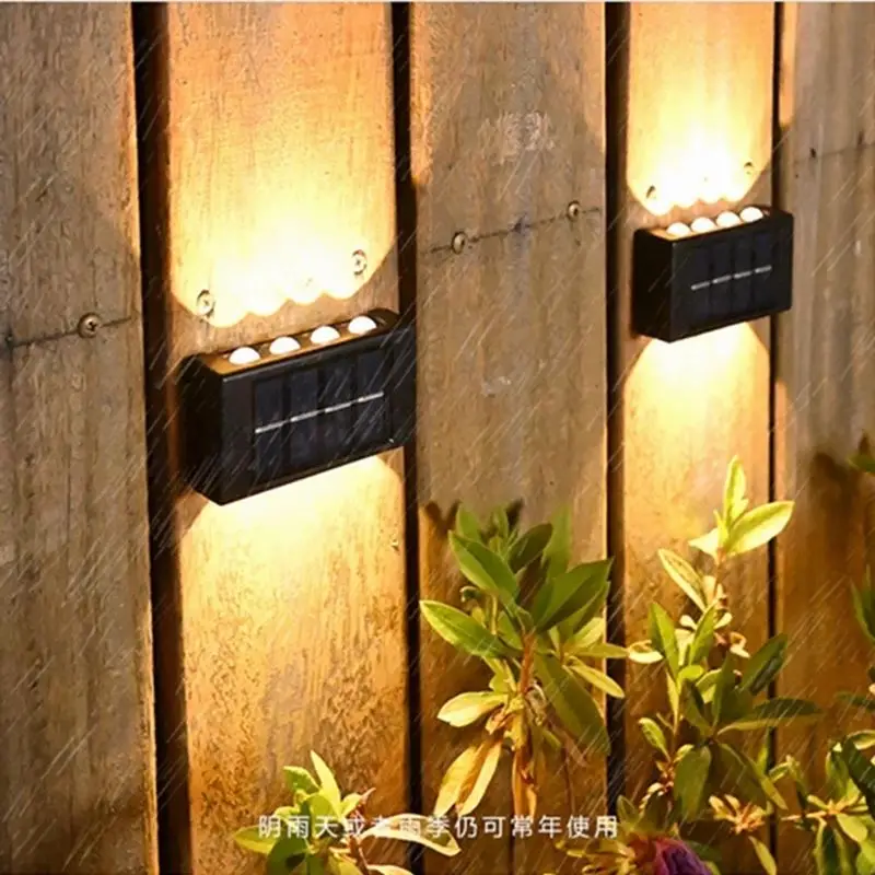 HSX Outdoor Super Bright Ip65 Waterproof Household Garden Yard Decoration Lighting Up Down Luminous 6 Led Solar Wall Lamp Light