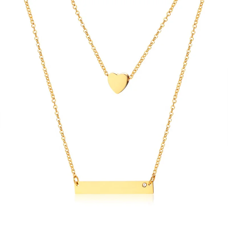 AD Jewelry Stainless Steel Layering Choke Heart Necklace with 18 K Gold Plated Moon Star Disc Pearl Pendant for Women Factory