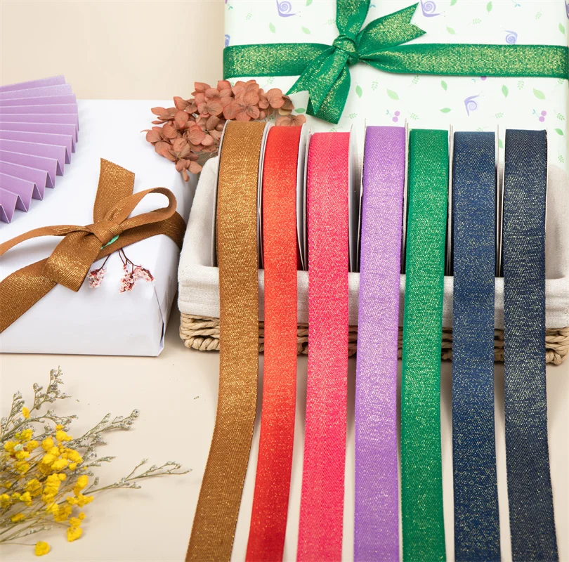 Polyester manufacturer christmas sparkle craft gift glitter satin ribbon for party decor