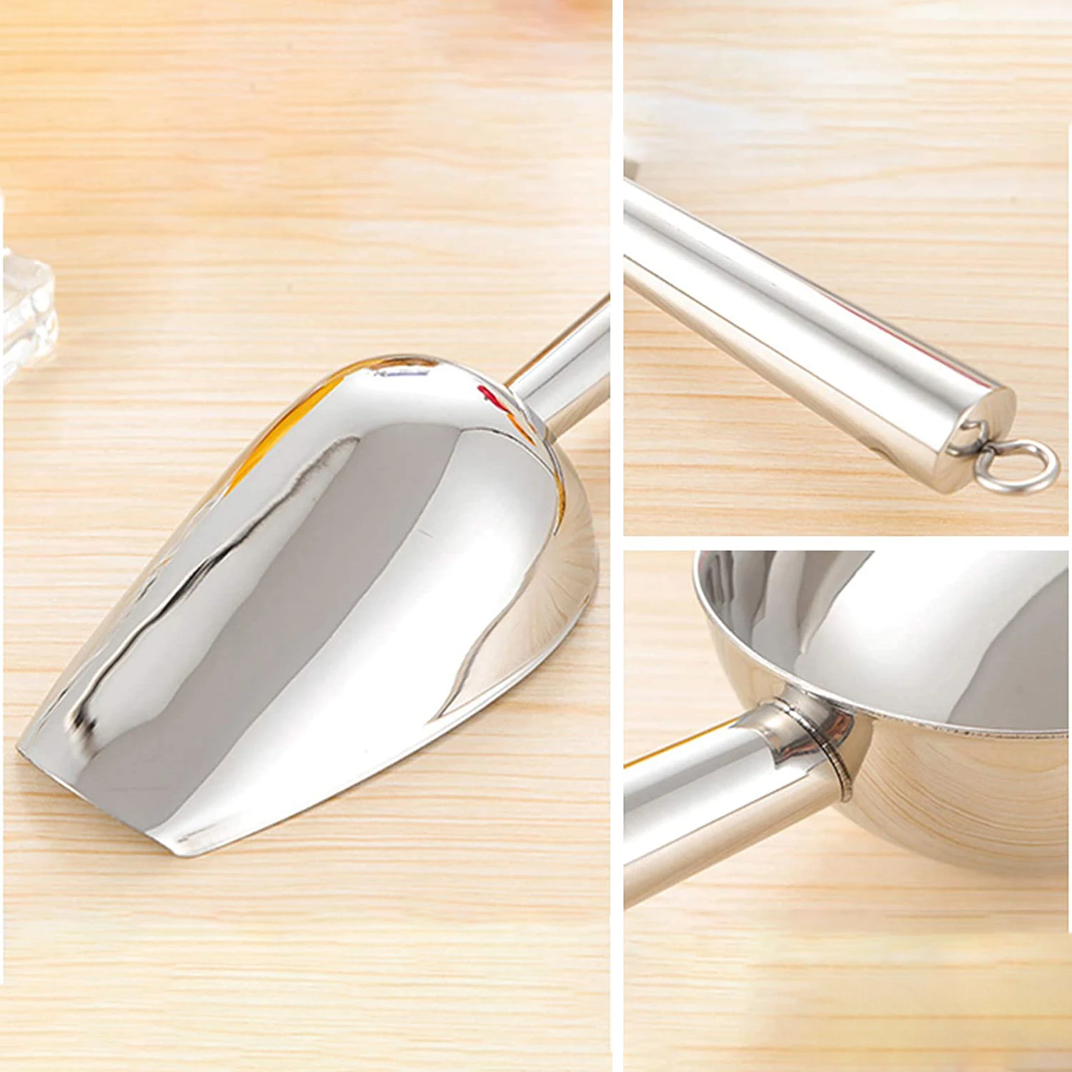 High Quality Bulk Metal Ice Cube Shovel Mirror Polished Stainless Steel Ice Scoop
