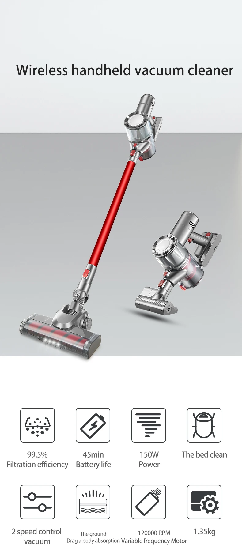 Cordless Handheld Stick Vacuum Cleaner Portable Cleaning Mop Cleaner Car Charger Bag Motor PSE Mold Power Battery Time Living
