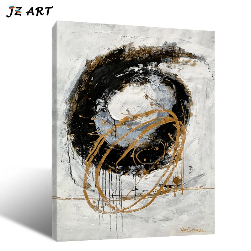 Hot Sale Modern Abstract Black and White scenery with golden foil handmade wall art Oil Painting for Living
