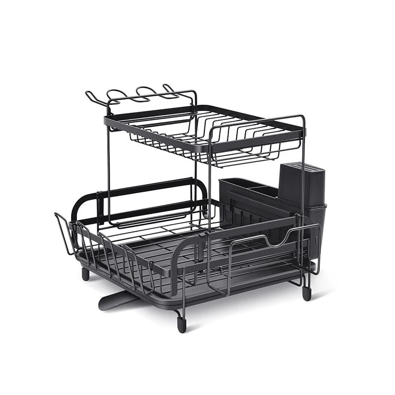 WIREKING 2 tier Dish Drying Rack Multifunctional Dish Rack Rustproof Kitchen Dish Drying Rack with Drainboard & Utensil Holder,