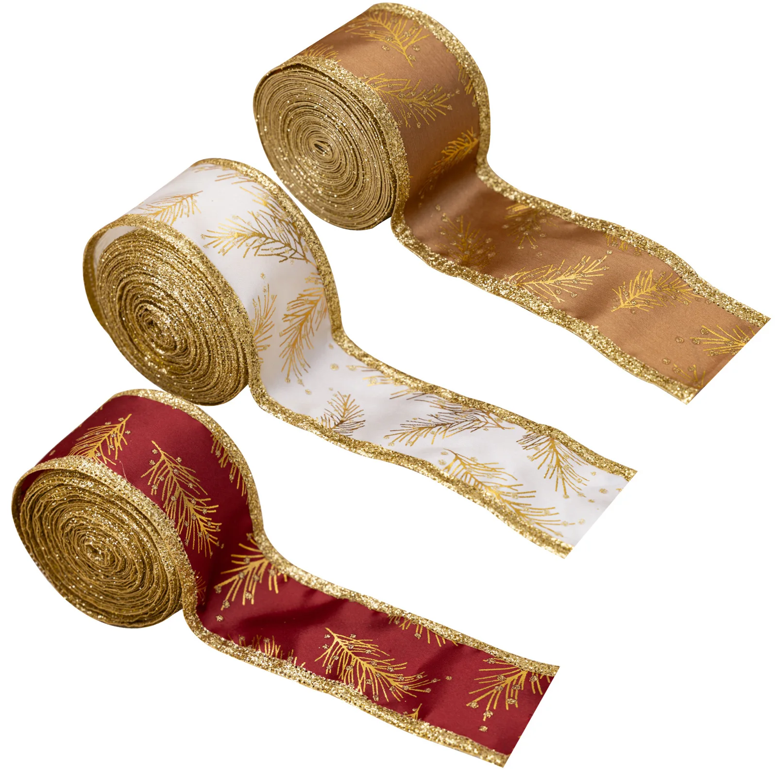 Christmas Shallot powder leaf webbing handmade gold ribbon flowers Beautiful DIY binding gift webbing bow