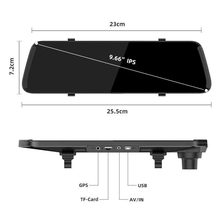 NEW double camera hd dvr 9.66 inch HD dual lens car dvr rear view camera car rearview mirror