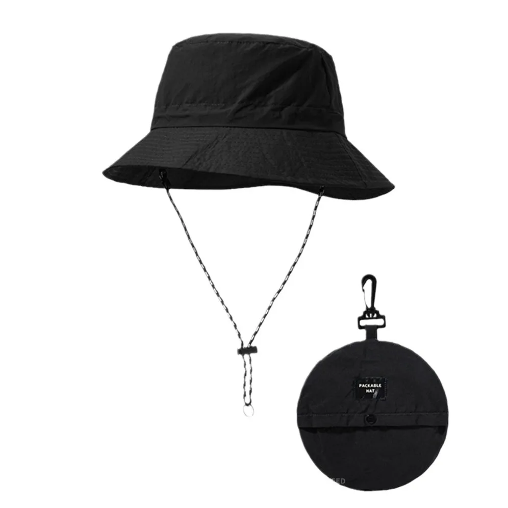 Womna Man Double-Sided Adjustable Foldable Fishing Bucket Hat Waterproof Boonie Hat String Mountaineering Outdoor Activities
