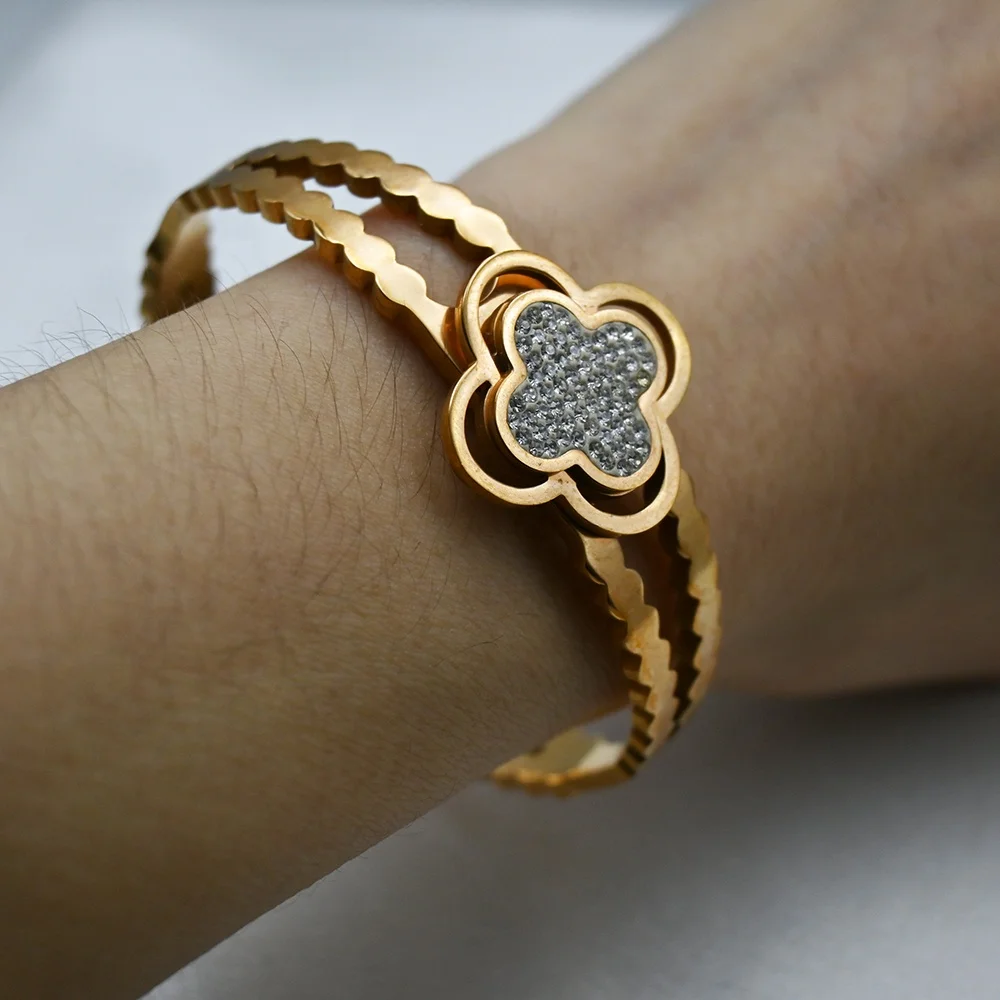 Korea Jewelry rose gold bangles latest designs clover leaf bracelet bangles jewelry for women
