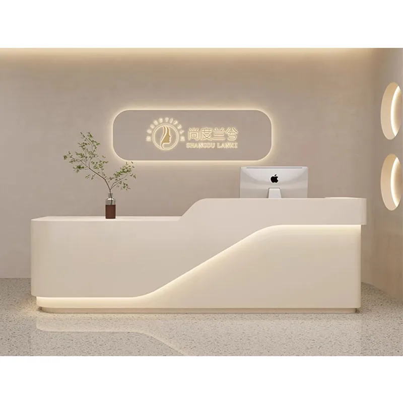 China Factory High Quality Custom Made Front Desk Mini Modern Hair Beauty Salon Pink Reception Desk