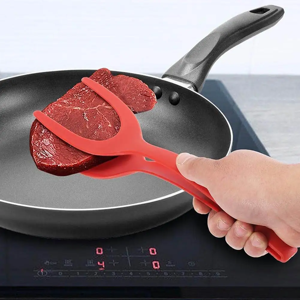2 In 1 Nylon Grip Flip Tongs Egg Spatula Tongs Steak Spatula Tongs Clamp Pancake Fried Turners Kitchen Accessories