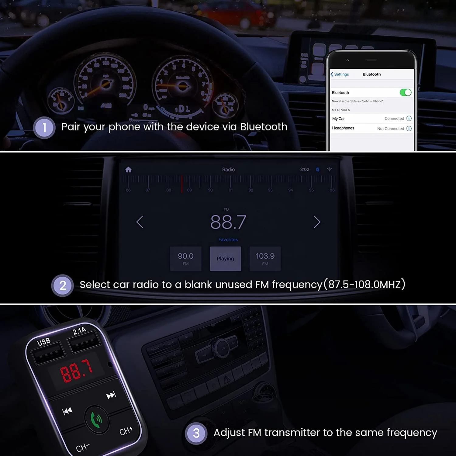 Shenzhen factory Fm Transmitter for Car Wireless FM Radio Transmitter Adapter and Receiver Car Kit with Hands Free Calling