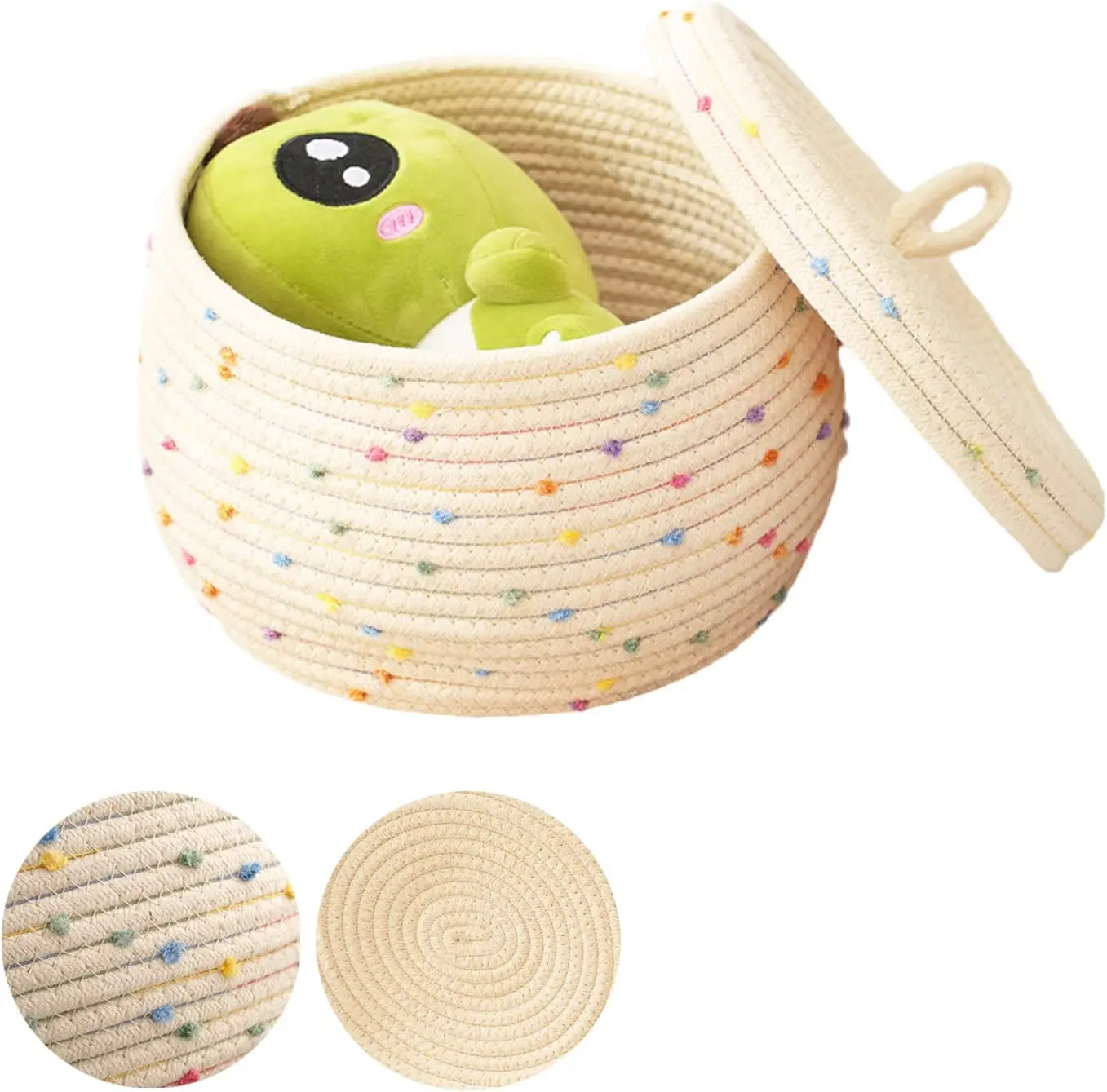 QJMAX круглая корзина из хлопкового шнура с крышкой декоративная плетеная корзина для хранения Полка Корзина Контейнер