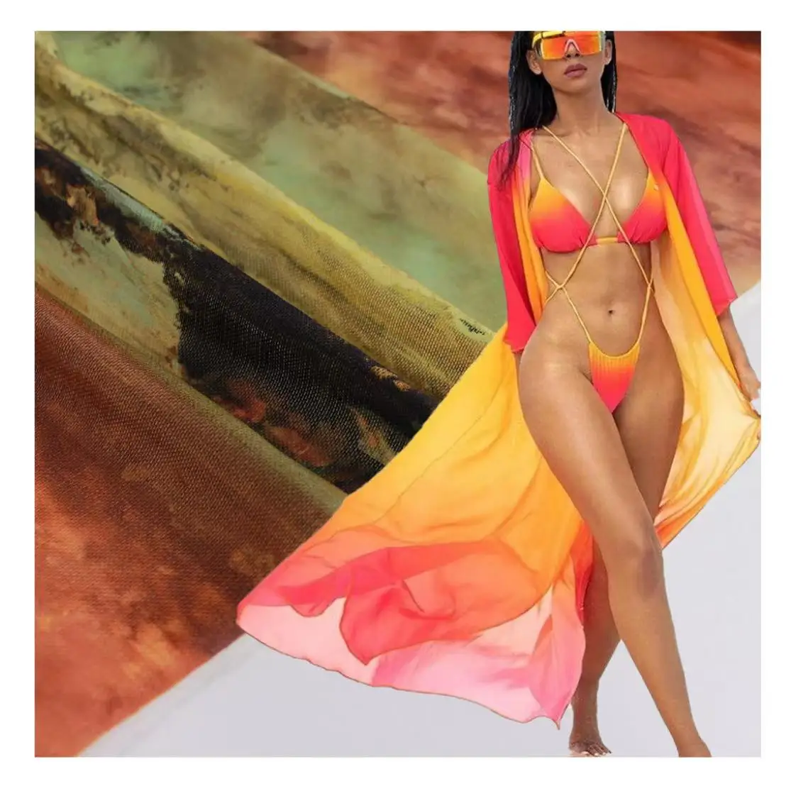 Hot Sale Stretchy Light Nylon 91% Spandex 9% UV Protection Tan Through Fabrics for Swimwear Bathing Suits