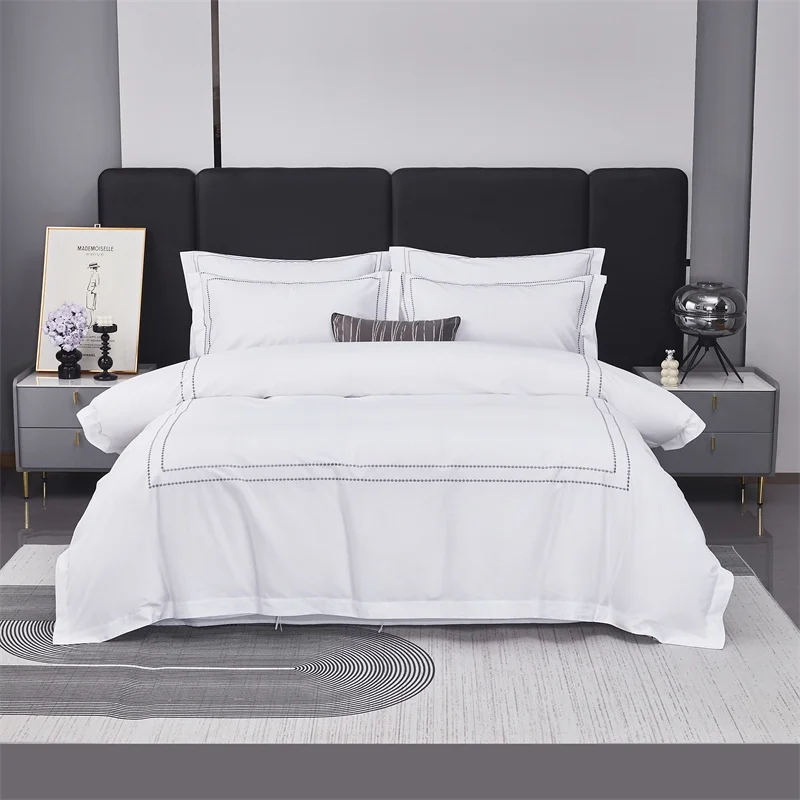 Custom Wholesale white Embroidery Hotel cotton bed linen
