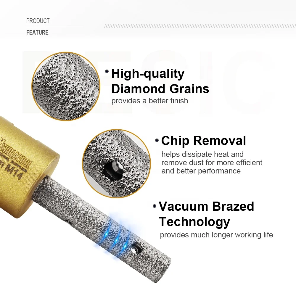 Vacuum Brazed Diamond Finger Bits Milling Cutter for Drilling Enlarging Shaping Existing Hole on Ceramic Marble Granite