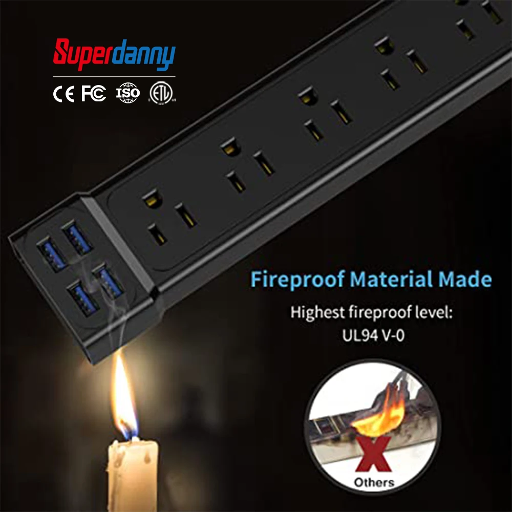 SUPERDANNY electrical plugs Surge Protector Power Strip125 Volts  AC Outlet  USB power extension socket