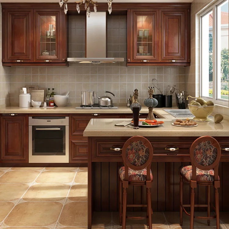 China Supplier European Style Cherry Wood Kitchen Cabinet