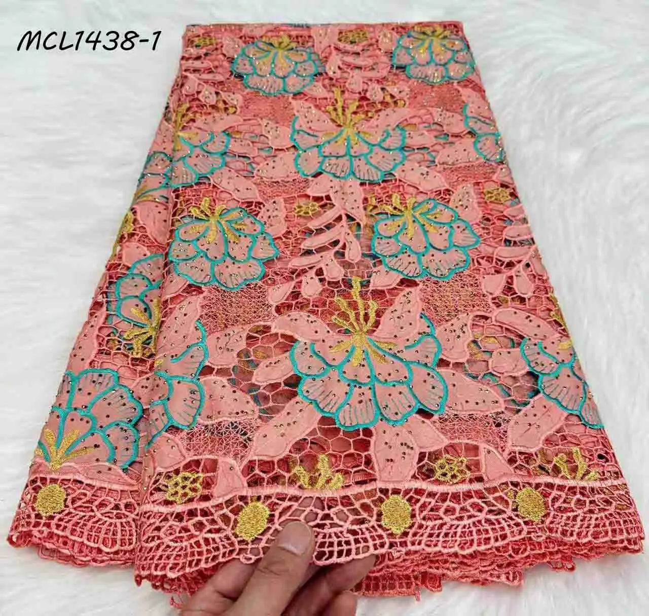 High quality bridal lace fabric chiffon cord embroidery floral hollow out wedding guipure lace fabric for africa women dress