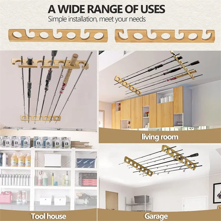 Baitcasting Spinning Reels Rod Storage Wood Fishing Pole Wall Rack Fishing Rod Racks Bamboo Fishing Rod Holders for Garage