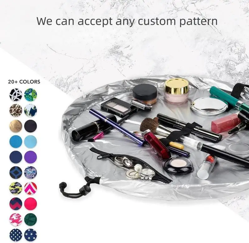 Custom polyester waterproof travel lazy storage drawstring makeup bag custom size color portable large capacity makeup bag