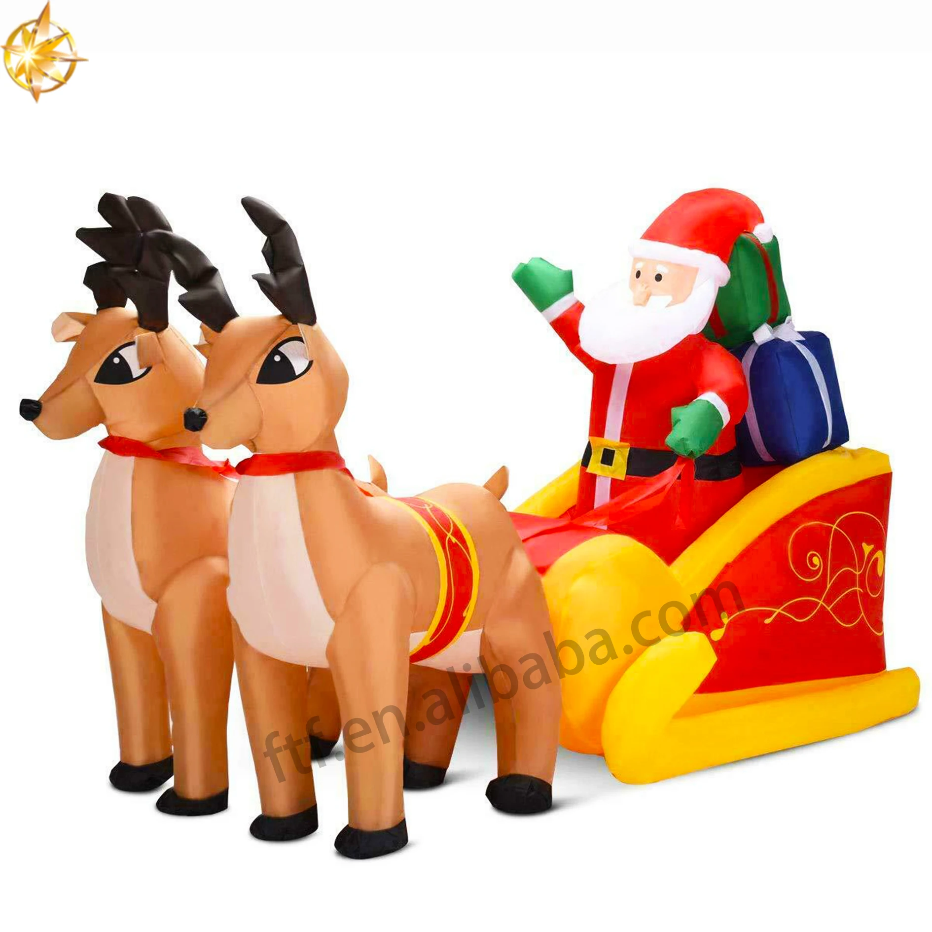 Inflatable Santa Claus and two reindeer drive to decorate the party atmosphere