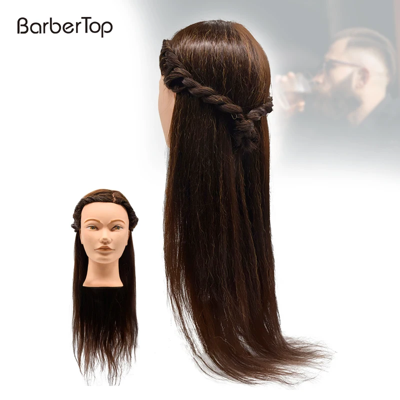 2024 new Hairdresser Teaching Head Barber Head Human Hair Styling Training Head With Black Hair