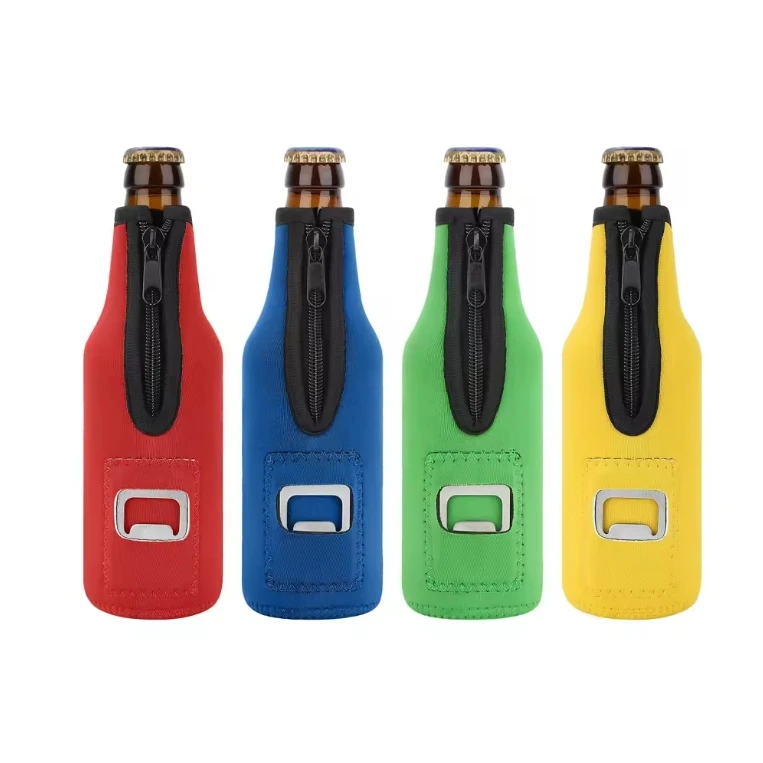 Hot sale 330ML Beer Cooler Sleeve Insulation Neoprene 12oz Beer Zipper Bottle Holder sleeve Cover with Bottle Opener