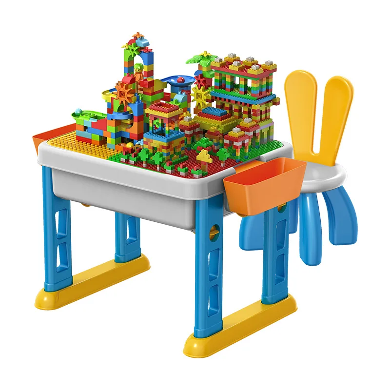 Multifunction Kids Plastic Block Toy Activity Play Table with Storage Box Building Block Compatible Legoinglys Castle Toy Gift