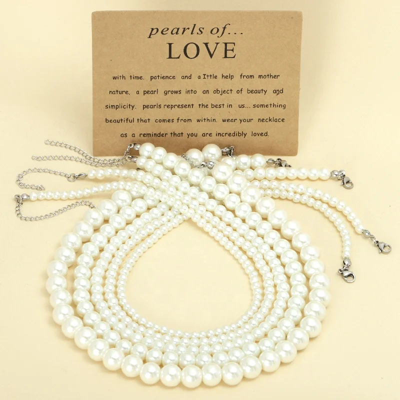 Wholesale Fashion High Quality Elegant Collarbone Chain Necklaces Round Glass Imitation Pearl Stainless Steel Necklaces