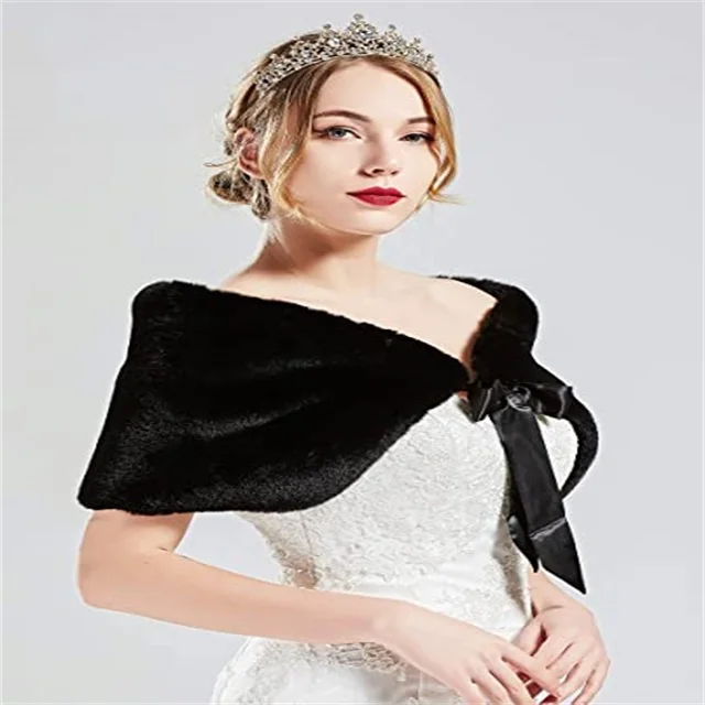 
Womens Faux Fur Collar Shawl Faux Fur Scarf Wrap Evening Cape for Winter Womens Coat 