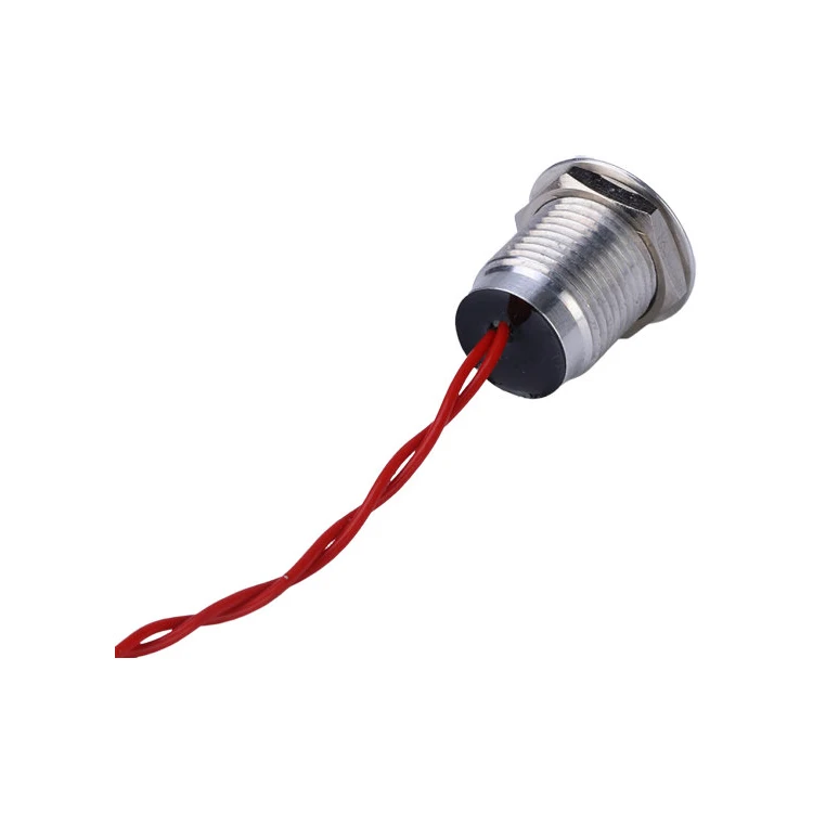 12mm waterproof IP68 1NO 2A flat head self return stainless steel momentary wired lead metal piezo switch