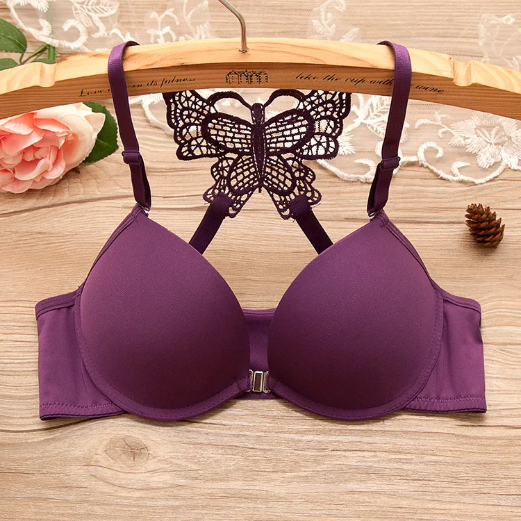 Back Front Closure Bras and Women Underwear Set Back Cross Butterfly Hot Selling Women Bra Set 4 Set 4 Color as Pictures Hipster