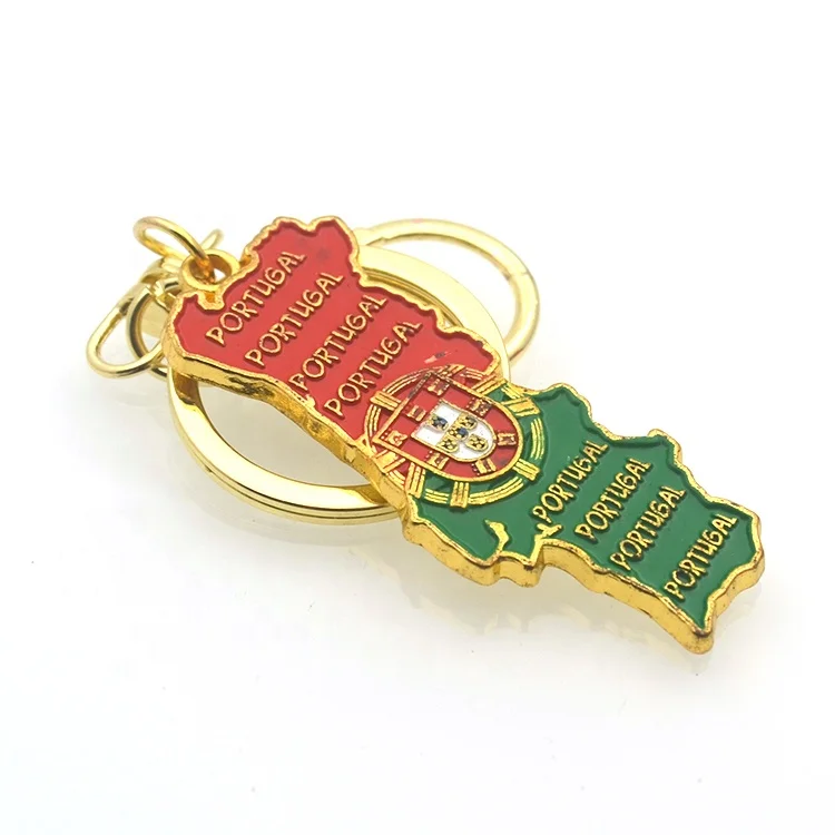 Portugal Flag and National emblem souvenirs Map shape keychain