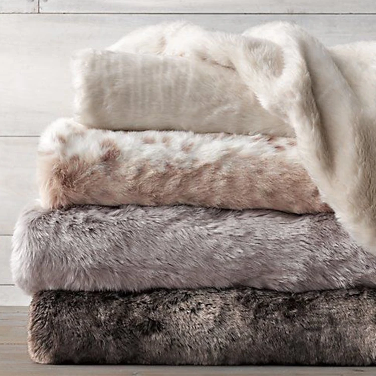 Grey Plain Heavy Thick Double Layer Faux Fur Throw Blanket