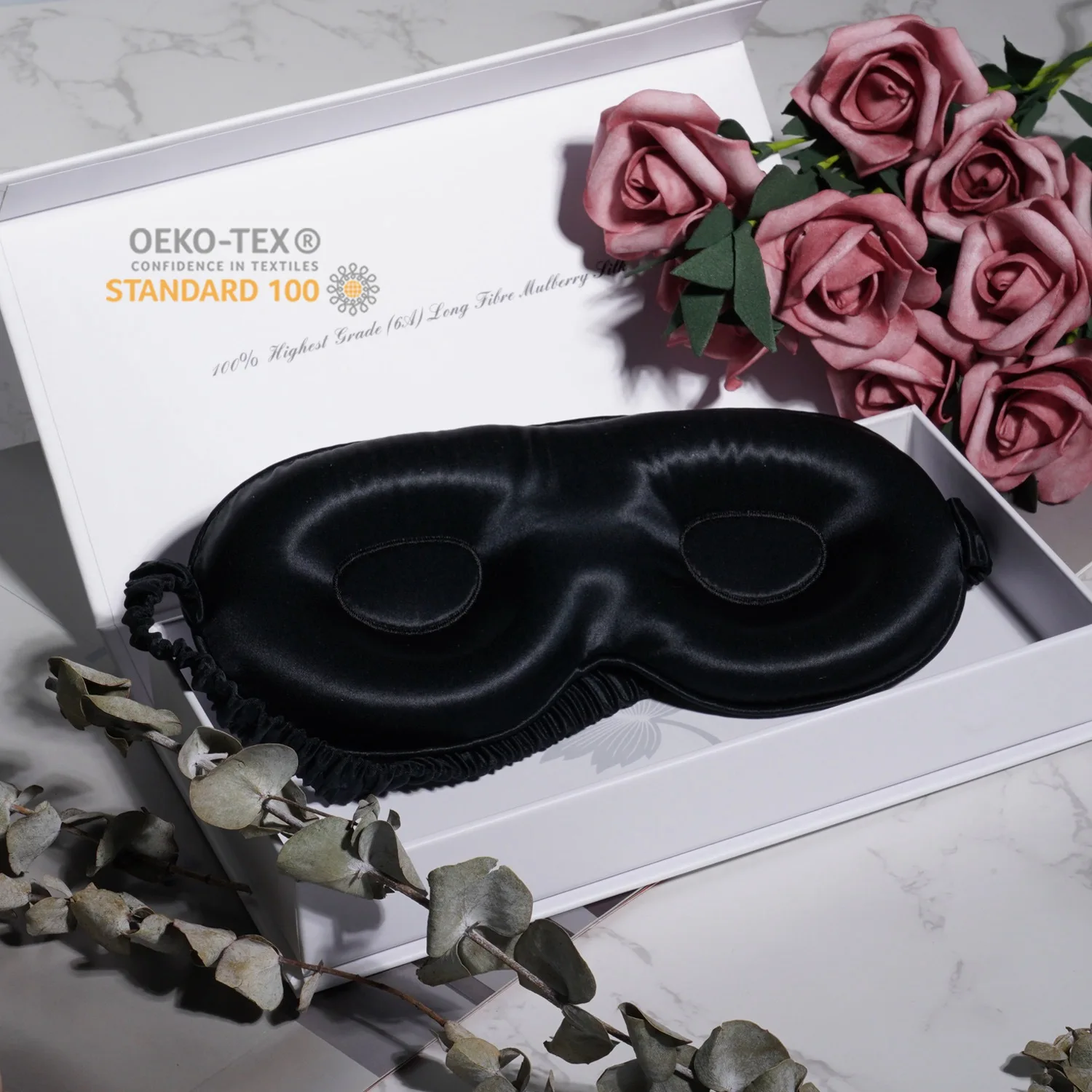 Luxury 16/19/22 Momme 100% Mulberry Silk 3D Eye Mask Soft Eye Sleeping Mask Black Night Eyeshade