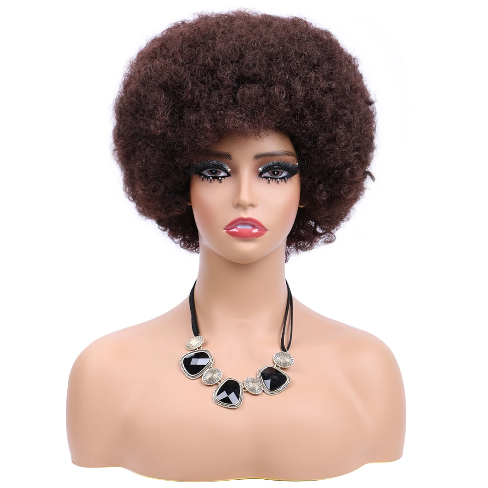 New Arrival Soft Afro Wig For Women Kinky Curly Hair Wigs with Bangs Short Afro Curly Bouncy Big Afro Puff Wig Synthetic